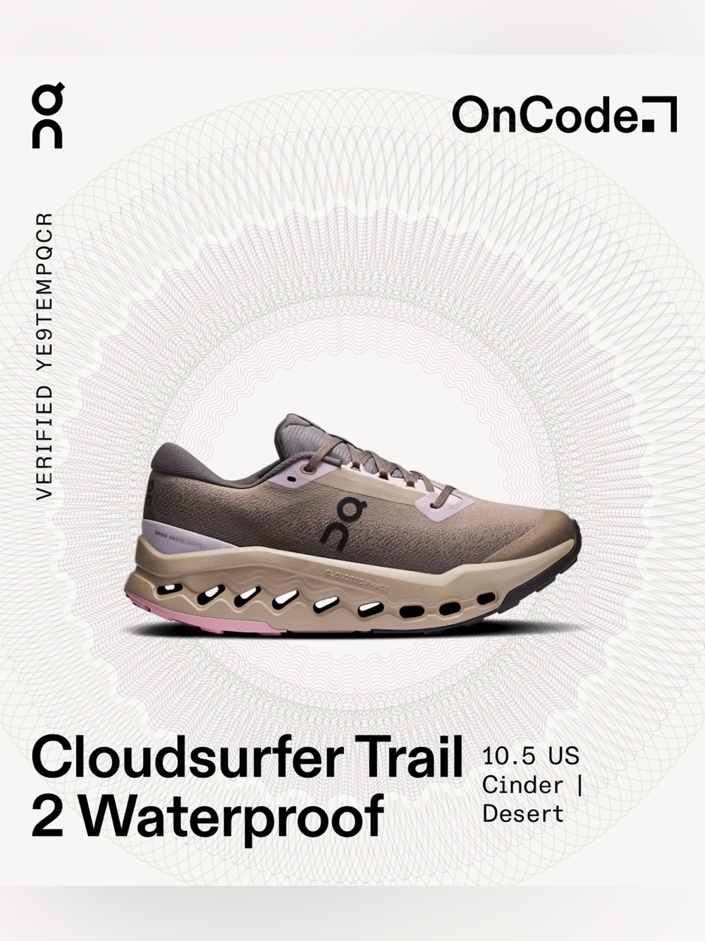Women’s On Running Cloudsurfer Trail 2 Trail Running Shoes Waterproof Size 10.5